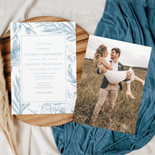 Elegant Botanical Wedding Invitation with Photo