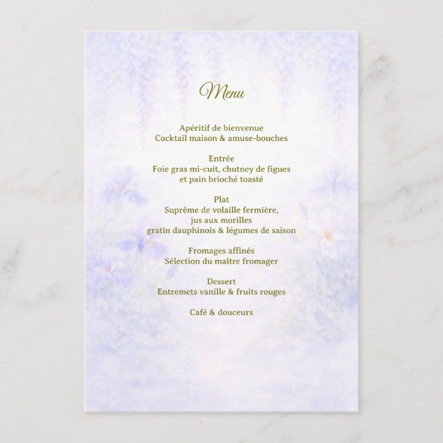 Elegant Botanical Wedding Menu (Front)