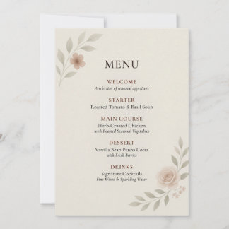 Elegant Botanical Wedding Menu Card