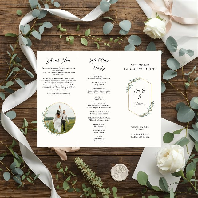 Elegant Botanical Wedding Program Flyer with Photo (Creator Uploaded)