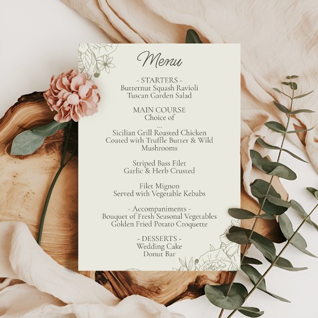 Elegant Botanical Wedding Reception Menu Card (Creator Uploaded)
