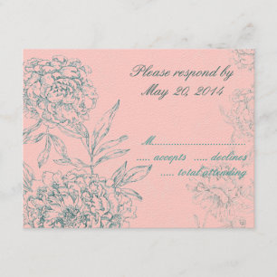 Elegant Botanical Wedding RSVP Cards Pink Jade
