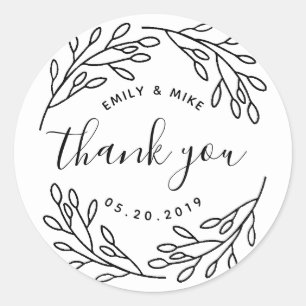 Elegant Botanical Wedding Thank You Classic Round Sticker