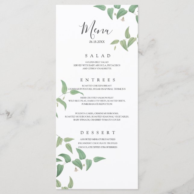 Elegant Botanical Wedding Vintage Greenery Menu (Front)