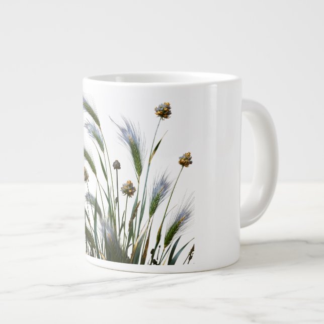 "Elegant Botanical White Coffee Mug" Large Coffee Mug (Front Right)