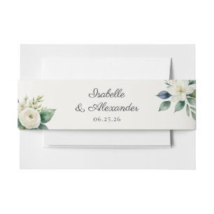 Elegant Botanical White Floral Custom Wedding Invitation Belly Band