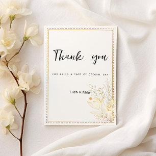 Elegant botanical white gold floral Thank You Invitation