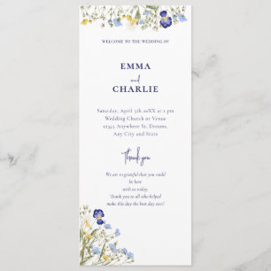 Elegant botanical wildflower Script Wedding Progra Programme