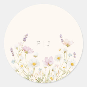 Elegant Botanical Wildflowers Monogram Wedding Classic Round Sticker