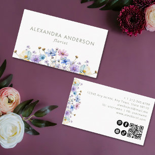 Elegant Botanical Wildflowers QR Code Business Card