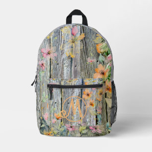  Elegant botanical wildflowers rustic wood grain Printed Backpack