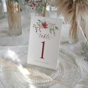 Elegant Botanical Winter Wedding Table Numbers Pedestal Sign