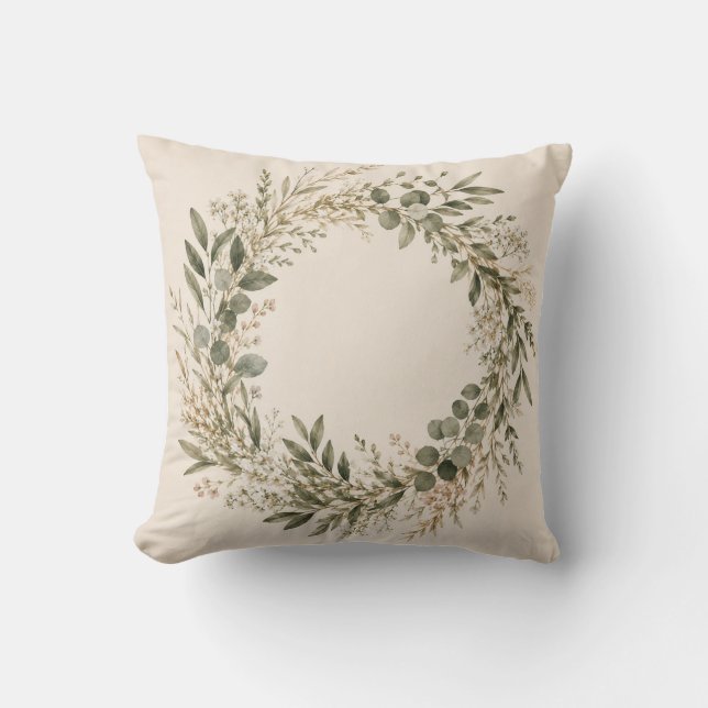 Elegant Botanical Wreath Decorative Pillow (Front)