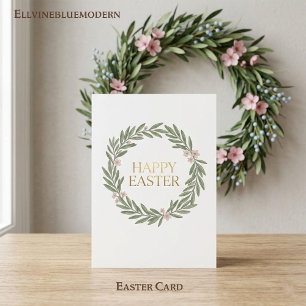 Elegant Botanical Wreath Gold Foil Easter Card