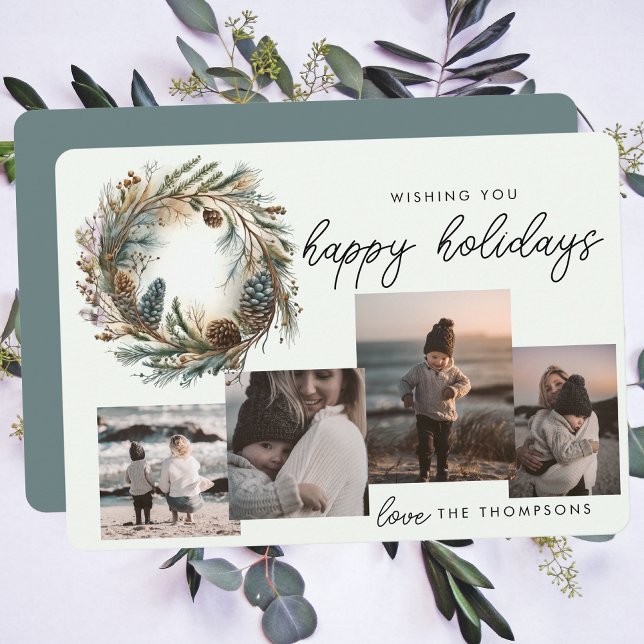 Elegant Botanical Wreath Happy Holidays Christmas Holiday Card (Creator Uploaded)