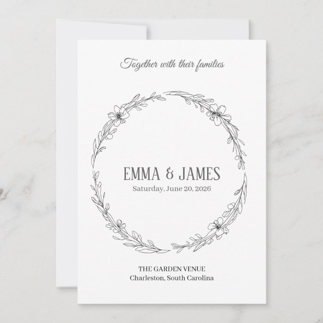 Elegant Botanical Wreath Minimalist Wedding Invita Invitation (Front)