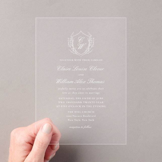 Elegant Botanical Wreath Monogram Wedding Acrylic Invitations (Creator Uploaded)