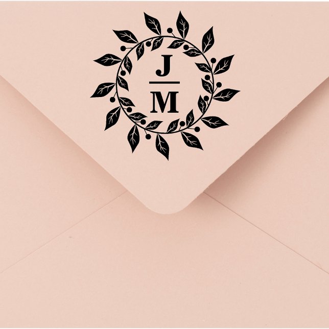 elegant botanical wreath monogram wedding  rubber stamp (Creator Uploaded)