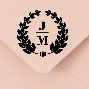 elegant botanical wreath monogram wedding  rubber stamp