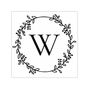 Elegant Botanical Wreath Round Initial Monogram Self-inking Stamp