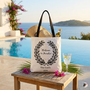 Elegant Botanical Wreath Welcome to Paradise Custo Tote Bag