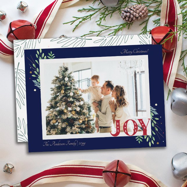 Elegant Botanical Xmas Joy Family Photo Greeting Holiday Card (Elegant Botanical Xmas Joy Family Photo Greeting Holiday Card)