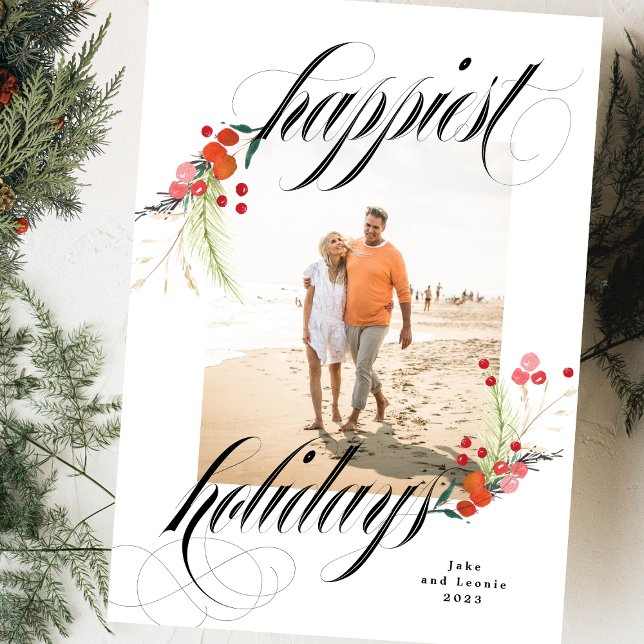 Elegant Botanicals Merriest Christmas One Photo Holiday Card (Creator Uploaded)