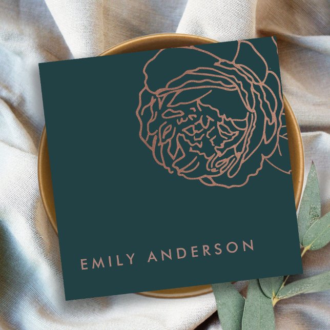 ELEGANT BOTTLE GREEN BLUSH PINK ROSE GOLD FLORAL SQUARE BUSINESS CARD (Creator Uploaded)
