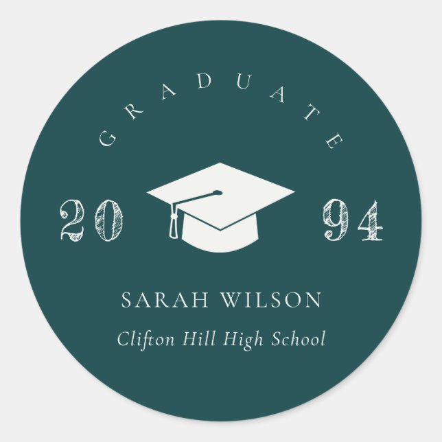 Elegant Bottle Green Minimal Simple Graduation Classic Round Sticker (Front)
