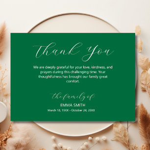 Elegant Bottle Green Traditional Funeral Sympathy Thank You Card