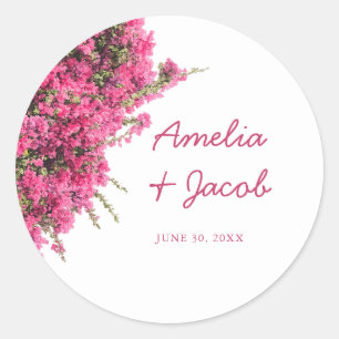 Elegant Bougainvillea Romantic Wedding Favour Classic Round Sticker