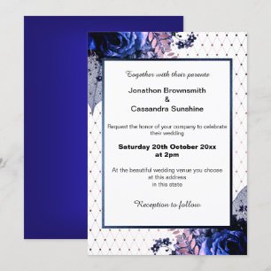 ELEGANT BOUQUET FLORAL BLUE PURPLE WEDDING INVITATION