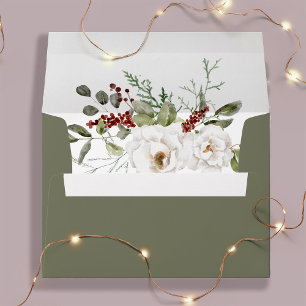 Elegant Bouquet   Green Christmas Holiday Wedding Envelope