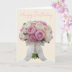 Elegant Bouquet of Peonies Custom Text Birthday  Card