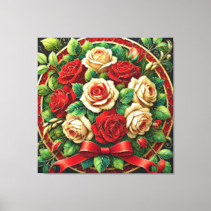Elegant Bouquet of Red and White Roses Canvas Print