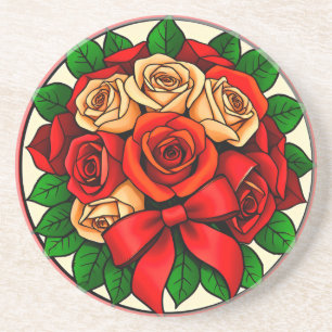 Elegant Bouquet of Red and White Roses Coaster