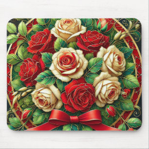 Elegant Bouquet of Red and White Roses Mouse Pad