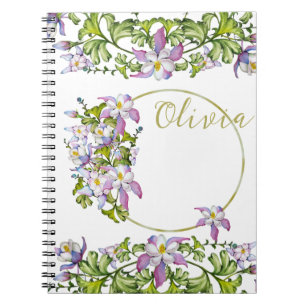 Elegant bouquet of watercolor columbines notebook