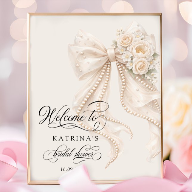 Elegant Bow and Pearl Bridal Shower Welcome Poster (Creator Uploaded)