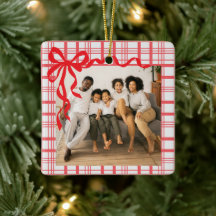 Elegant Bow and Plaid Personalised Photo Christmas
