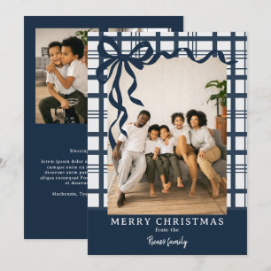 Elegant Bow and Plaid Personalised Photo Christmas Holiday Card