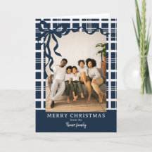 Elegant Bow and Plaid Personalised Photo Christmas