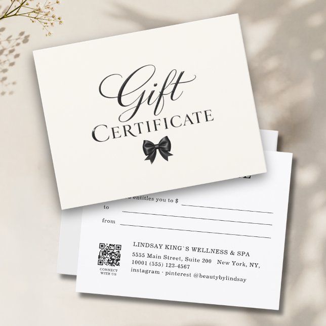 Elegant  Bow Beige Black Gift Certificate (Elegant Bow Beige Black Gift Certificate)