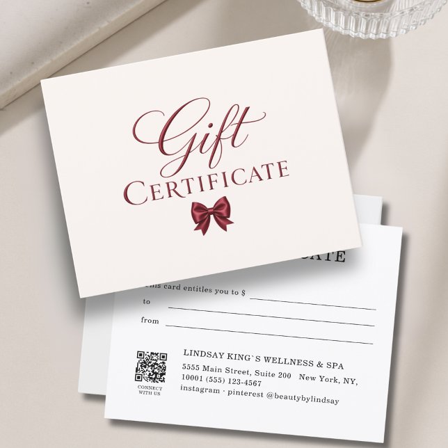 Elegant Bow Beige Red Gift Certificate (Elegant  Bow White Red Gift Certificate)