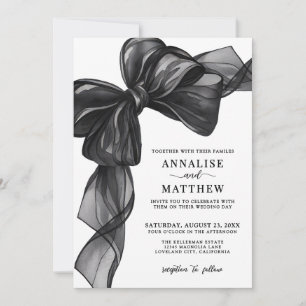 Elegant Bow Black And White Wedding Invitation