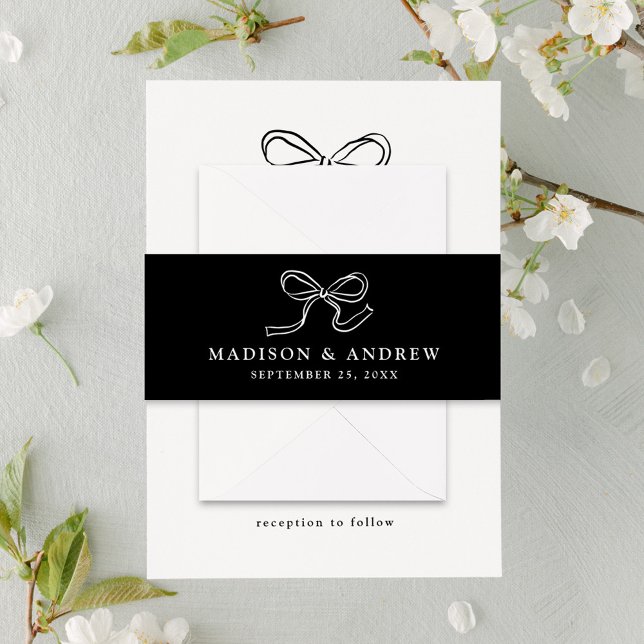Elegant Bow Black and White Wedding Invitation Belly Band (Creator Uploaded)