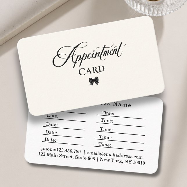 Elegant Bow Black Beige Salon Appointment Card (Elegant Bow Black Beige Salon Appointment Card)