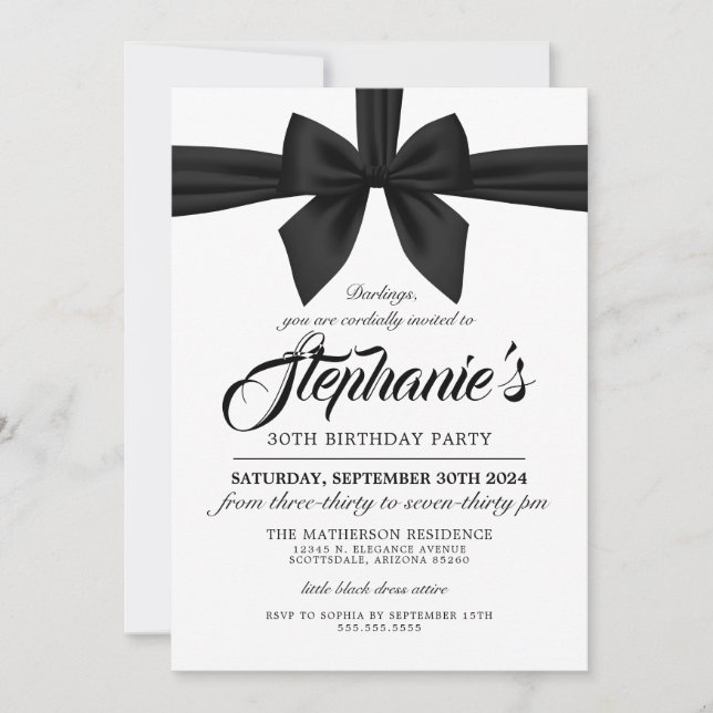 Elegant Bow Black Tiffany Birthday Invitation (Front)