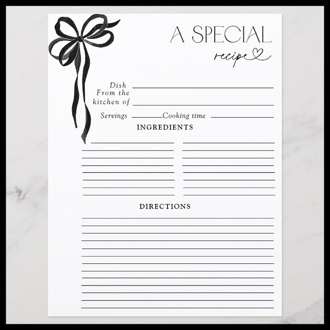 Elegant Bow Black Watercolor Bridal Shower Recipe (Creator Uploaded)