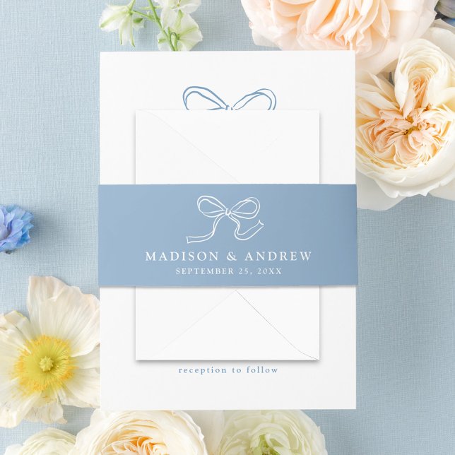 Elegant Bow Blue Wedding Invitation Belly Band (Creator Uploaded)